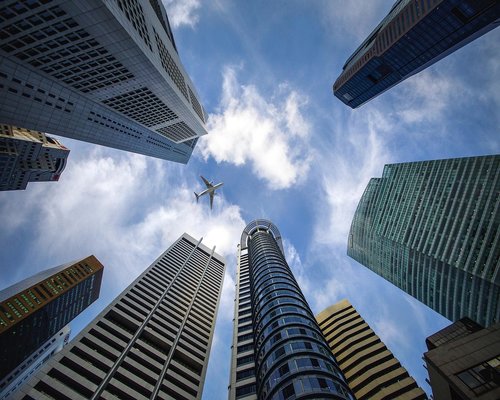 A general high-angle view of the financial district streets in South Jakarta