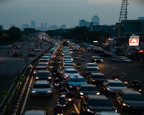 Traffic on the main avenues of Jakarta during the evening peak hour commute